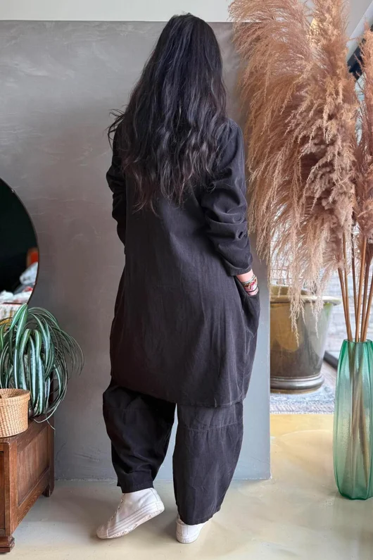 Arbi Needlecord Pop Over Shirt Dress Chocolate